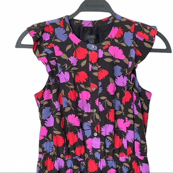 J. Crew Vibrant Flutter Sleeve Silk Floral Button Front Dress Size 0 - Picture 6 of 12